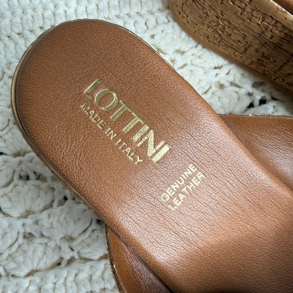 NEW LOTTINI ITALY Womens 39 US 9 Cross Band Buckle Cork Wedge Slide Sandal Brown - Picture 13 of 16